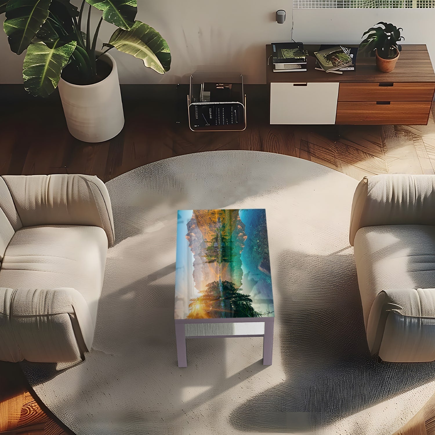 Salontafel 90x55 - Gehard Glas - Zonsopgang bij Eibsee Meer