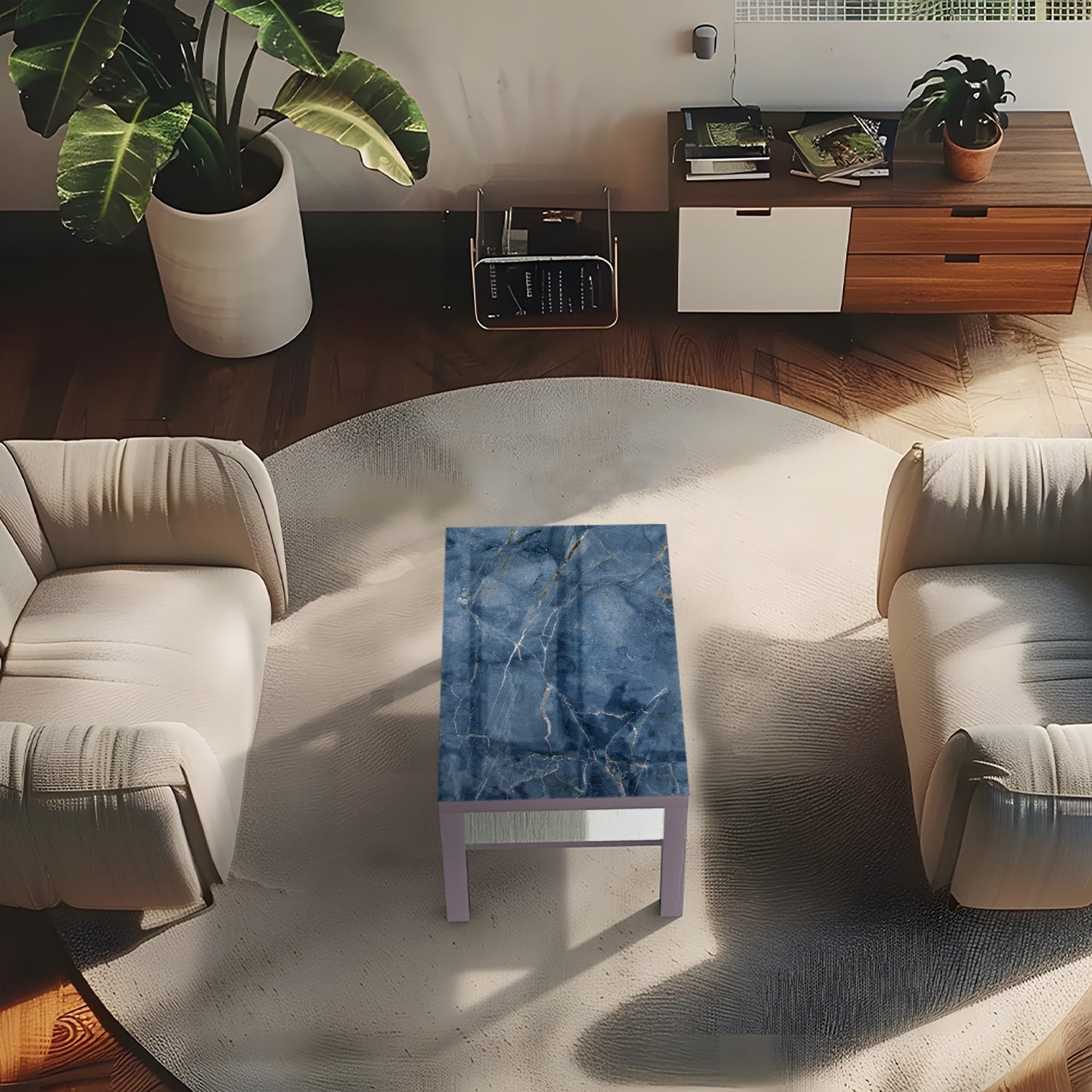 Salontafel 90x55 - Gehard Glas - Oceaanblauw Marmer
