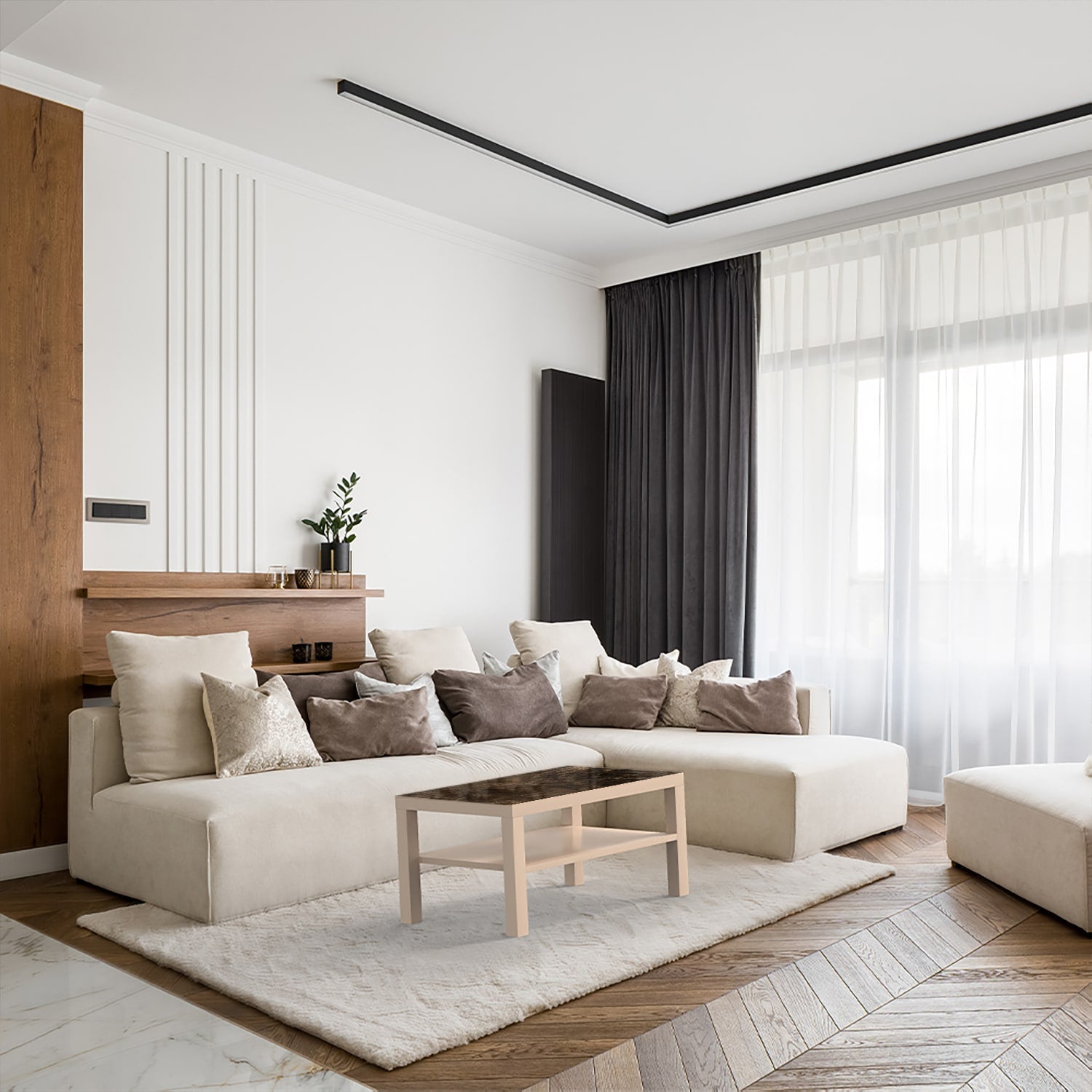 Salontafel 90x55 - Gehard Glas - Bruin Marmer