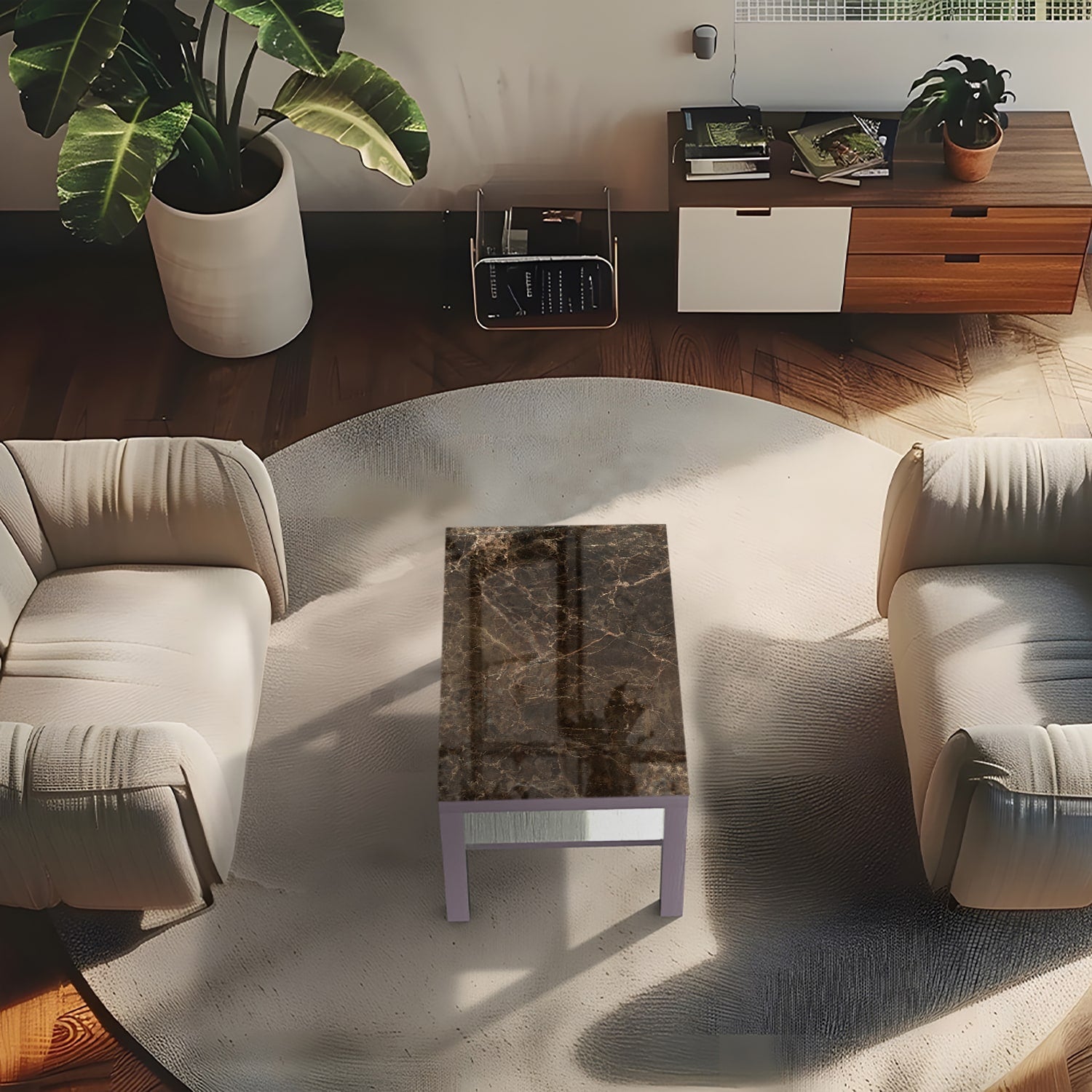 Salontafel 90x55 - Gehard Glas - Bruin Marmer