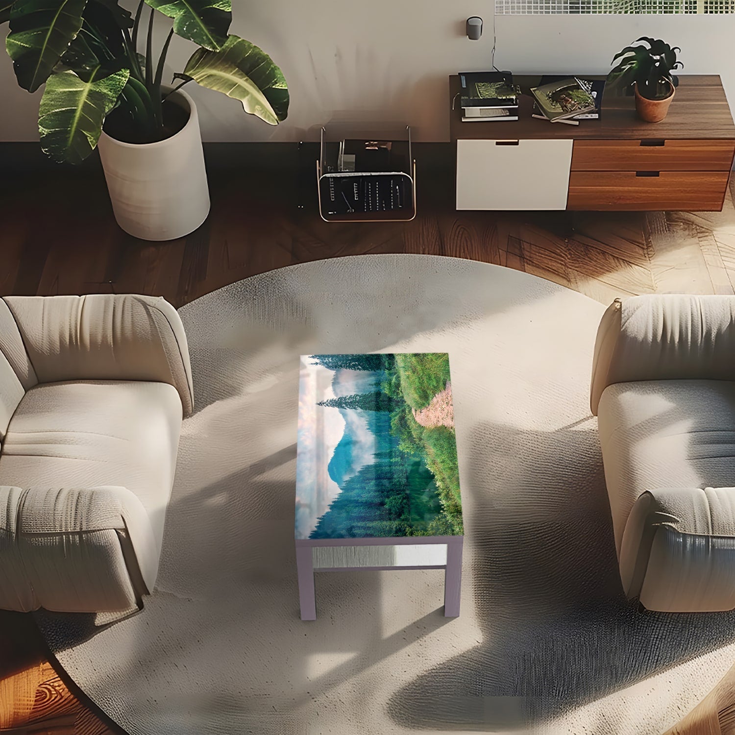 Salontafel 90x55 - Gehard Glas - Mistig Lacu Rosu Meer