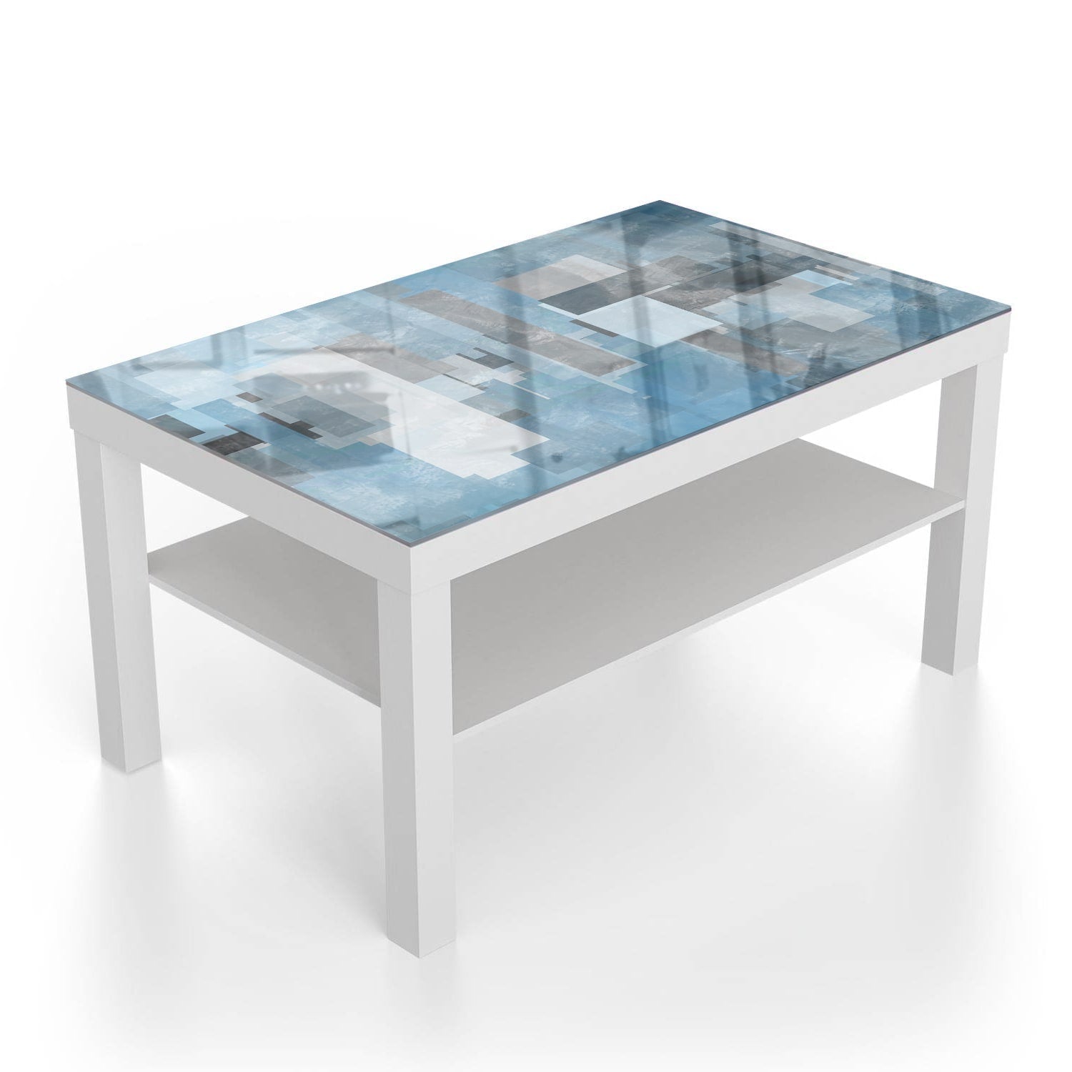 Salontafel 90x55 - Gehard Glas - Blauwe Geomtrische Vormen