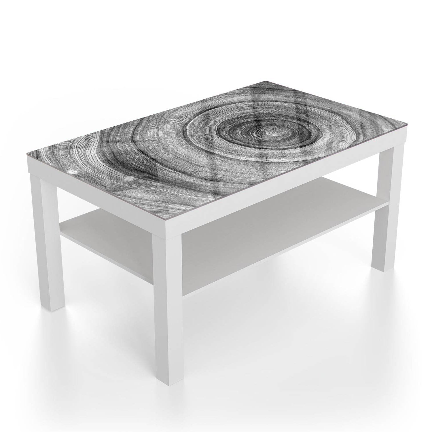 Salontafel 90x55 - Gehard Glas - Zwart-Wit Boomringen