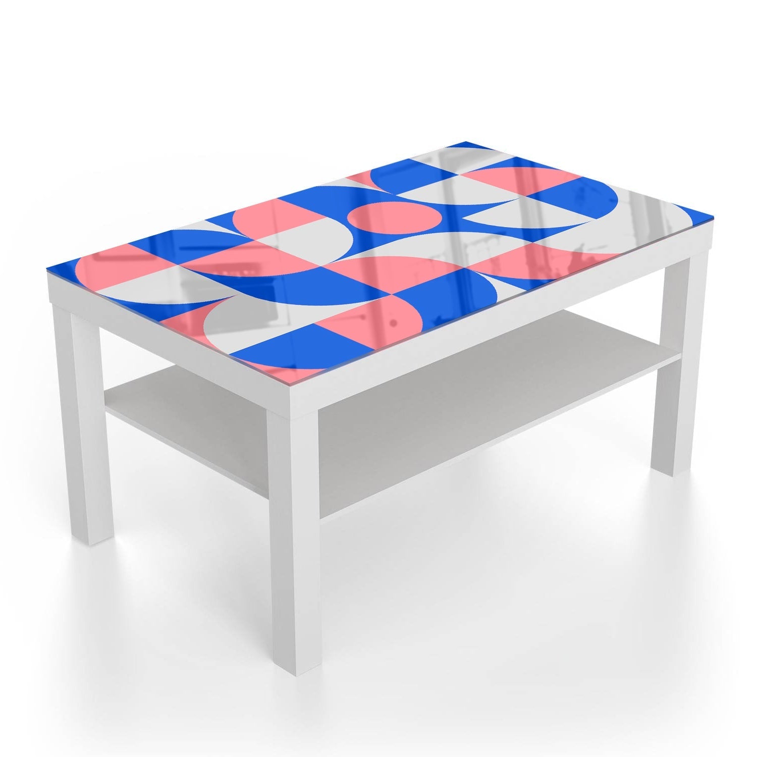 Salontafel 90x55 - Gehard Glas - Blauw/Oranje Abstract Kunstwerk