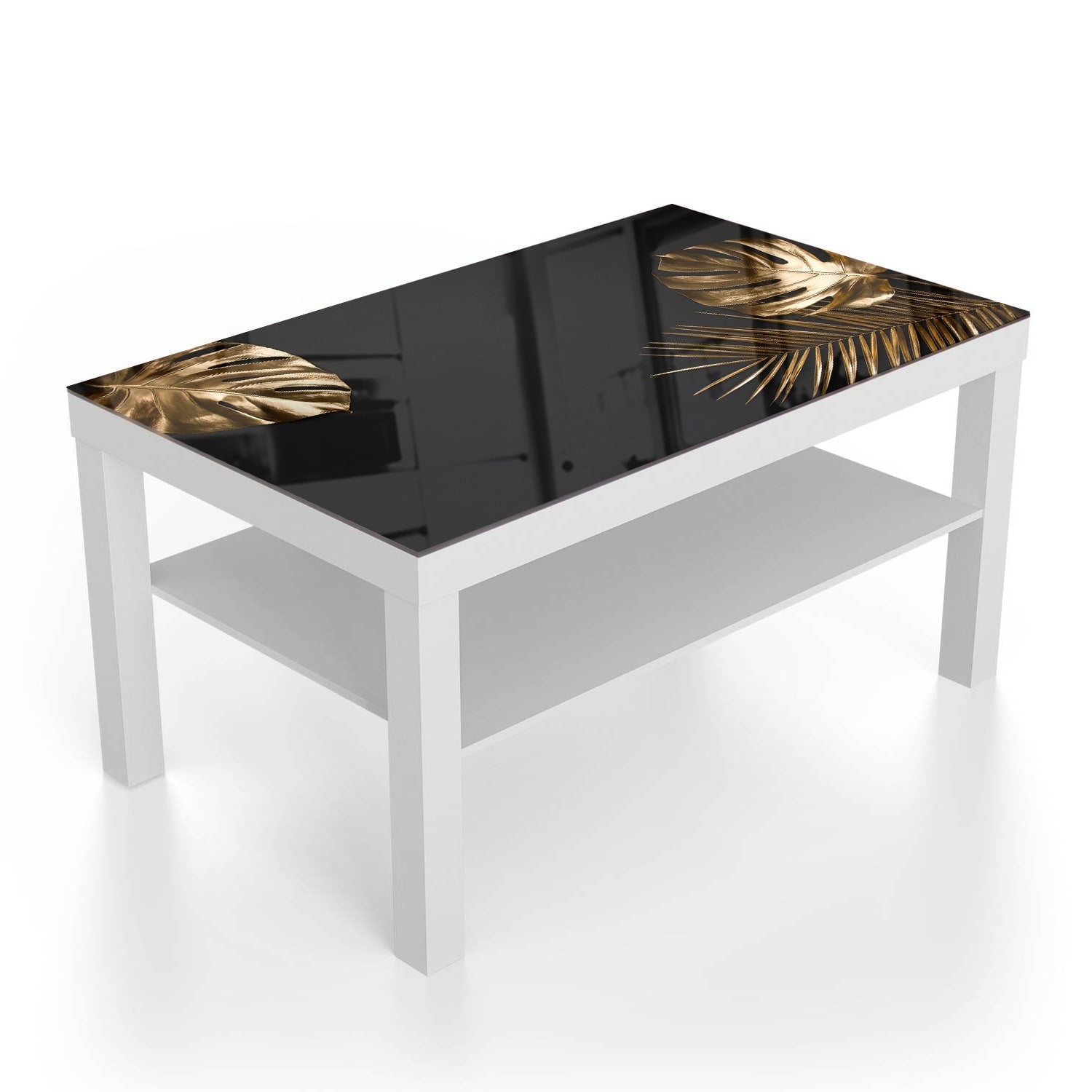 Salontafel 90x55 - Gehard Glas - Gouden Tropische Bladeren