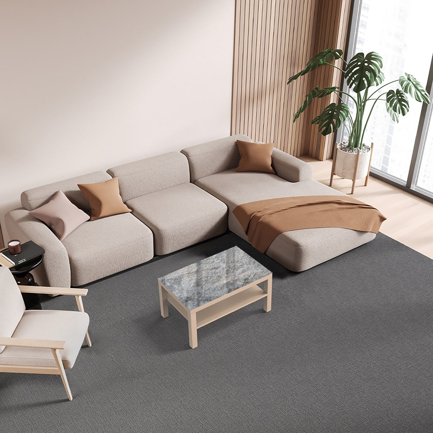 Salontafel 90x55 - Gehard Glas - Graniet Steen Textuur