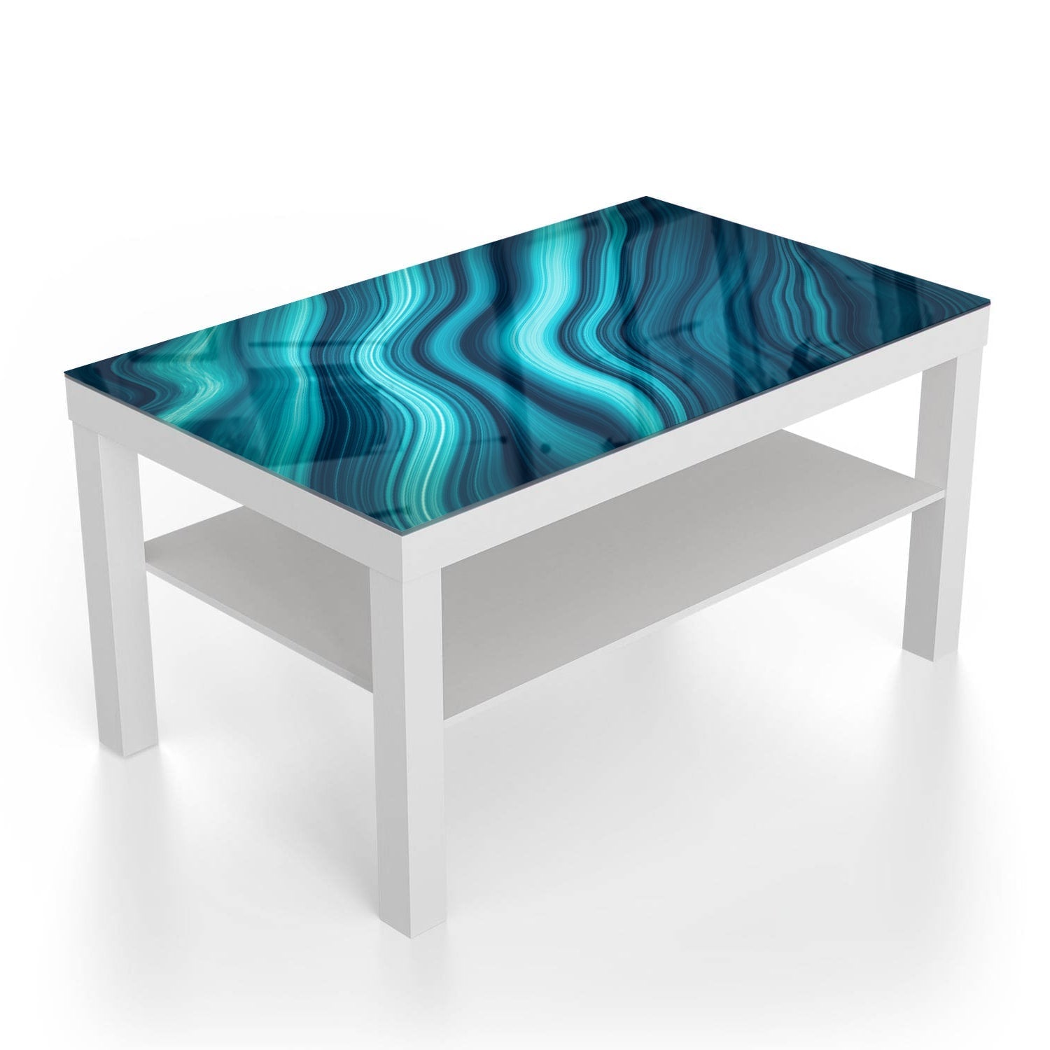 Salontafel 90x55 - Gehard Glas - Blauwe Marmer Inkt Textuur