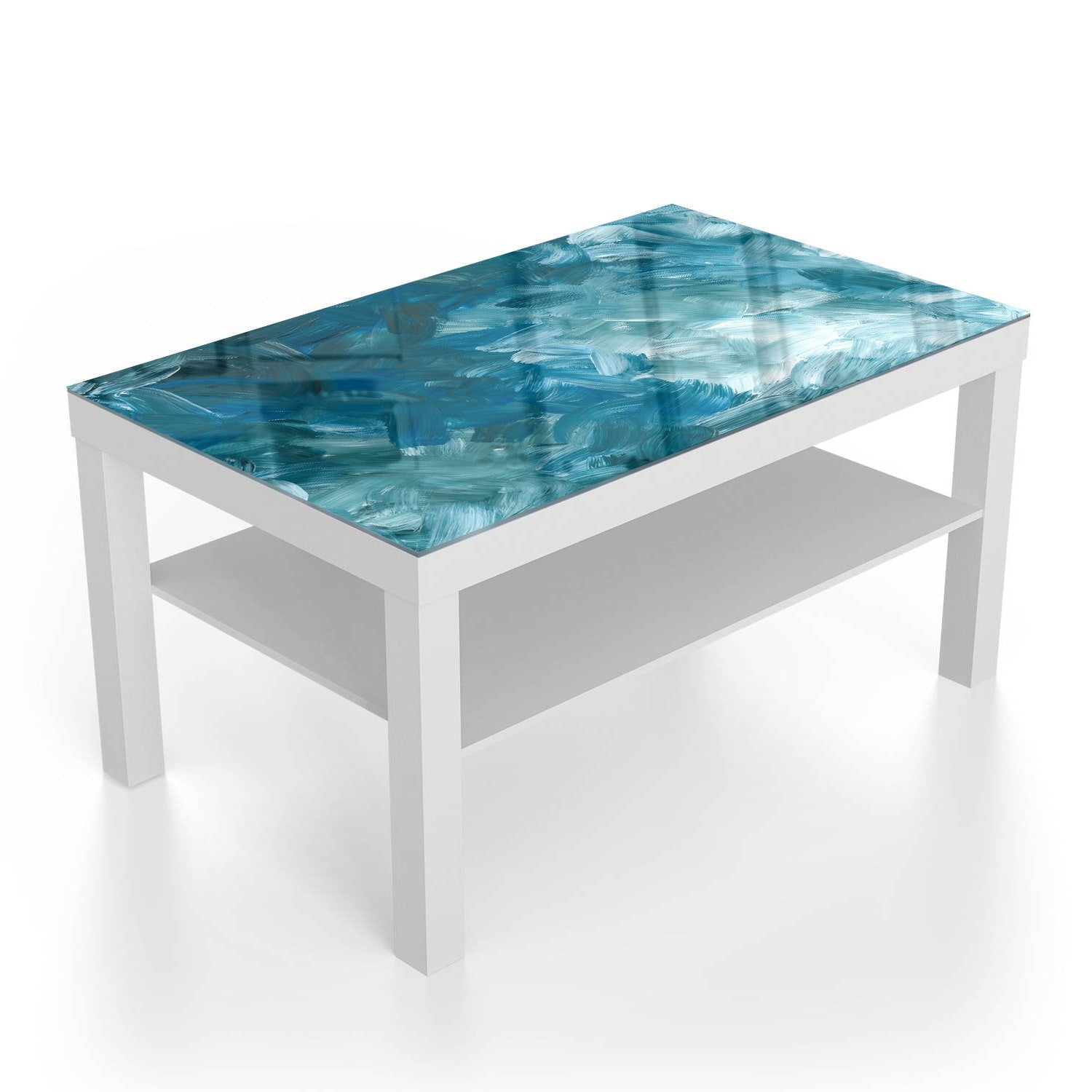 Salontafel 90x55 - Gehard Glas - Abstracte Blauwe Penseelstroken