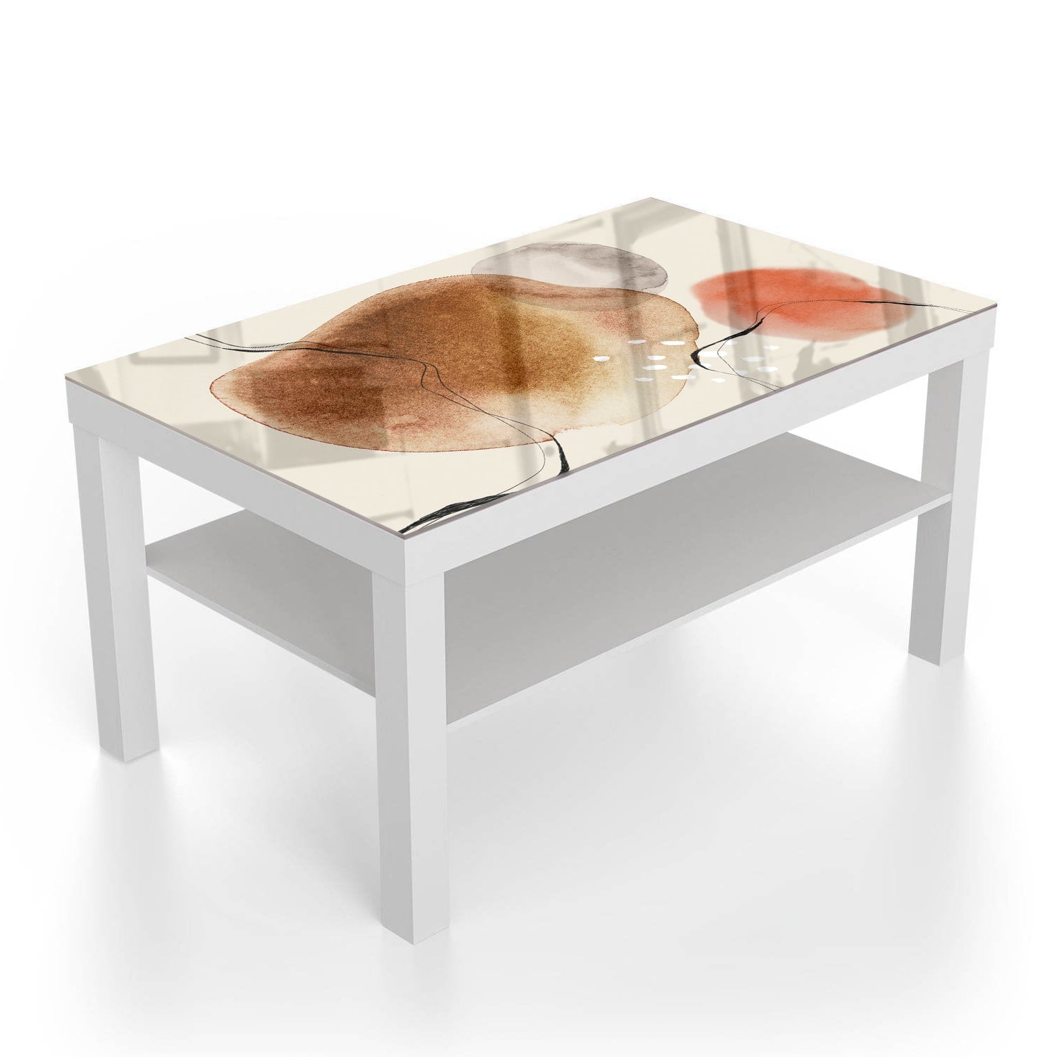 Salontafel 90x55 - Gehard Glas - Rood Abstract Waterverf Ontwerp