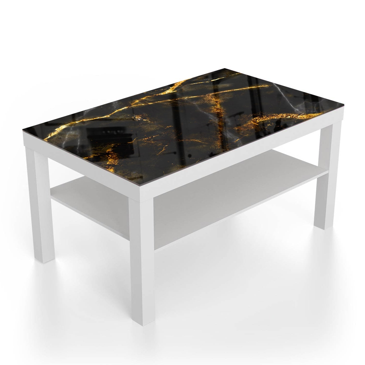 Salontafel 90x55 - Gehard Glas - Gouden Aders op Zwart Marmer