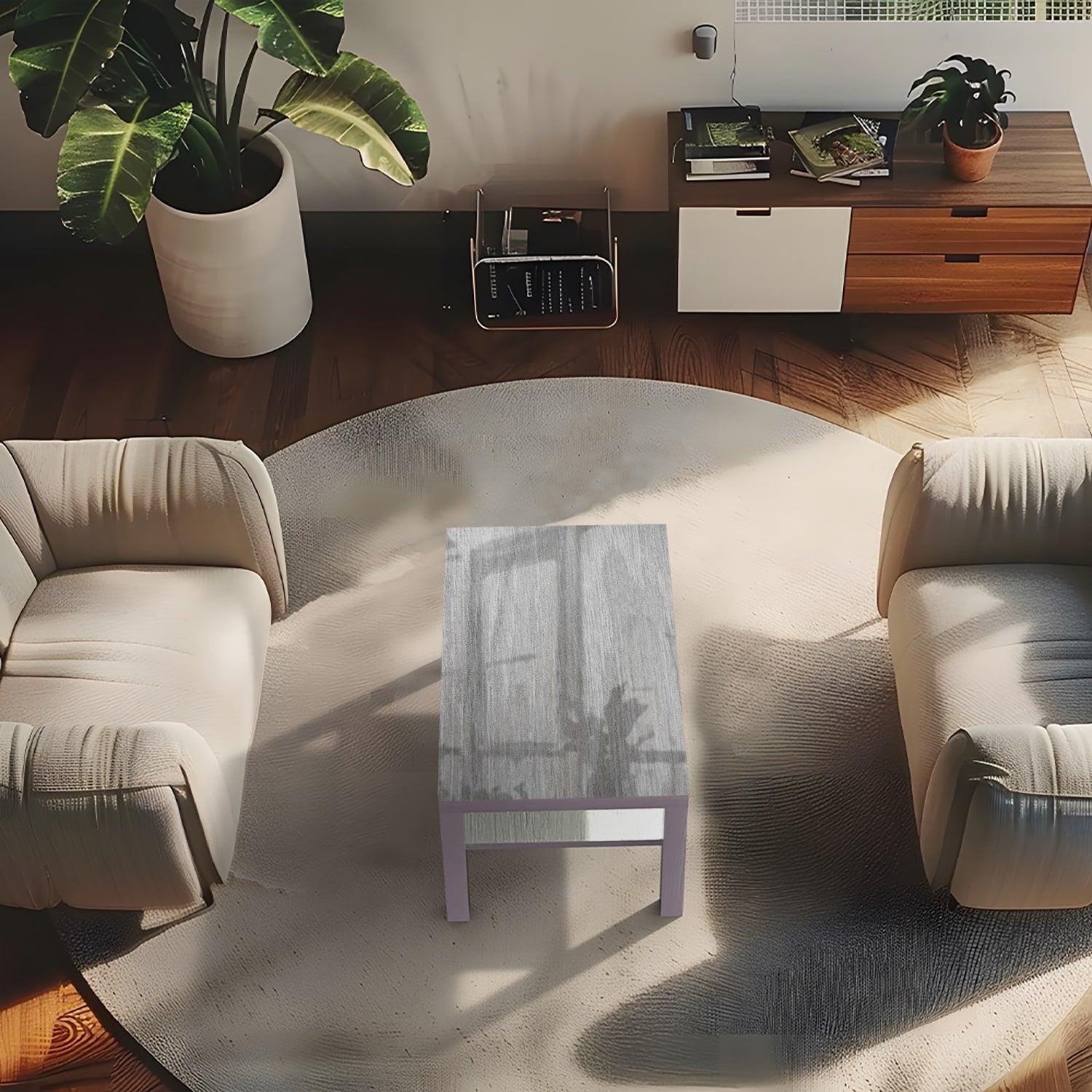 Salontafel 90x55 - Gehard Glas - Grijs Hout Close-Up