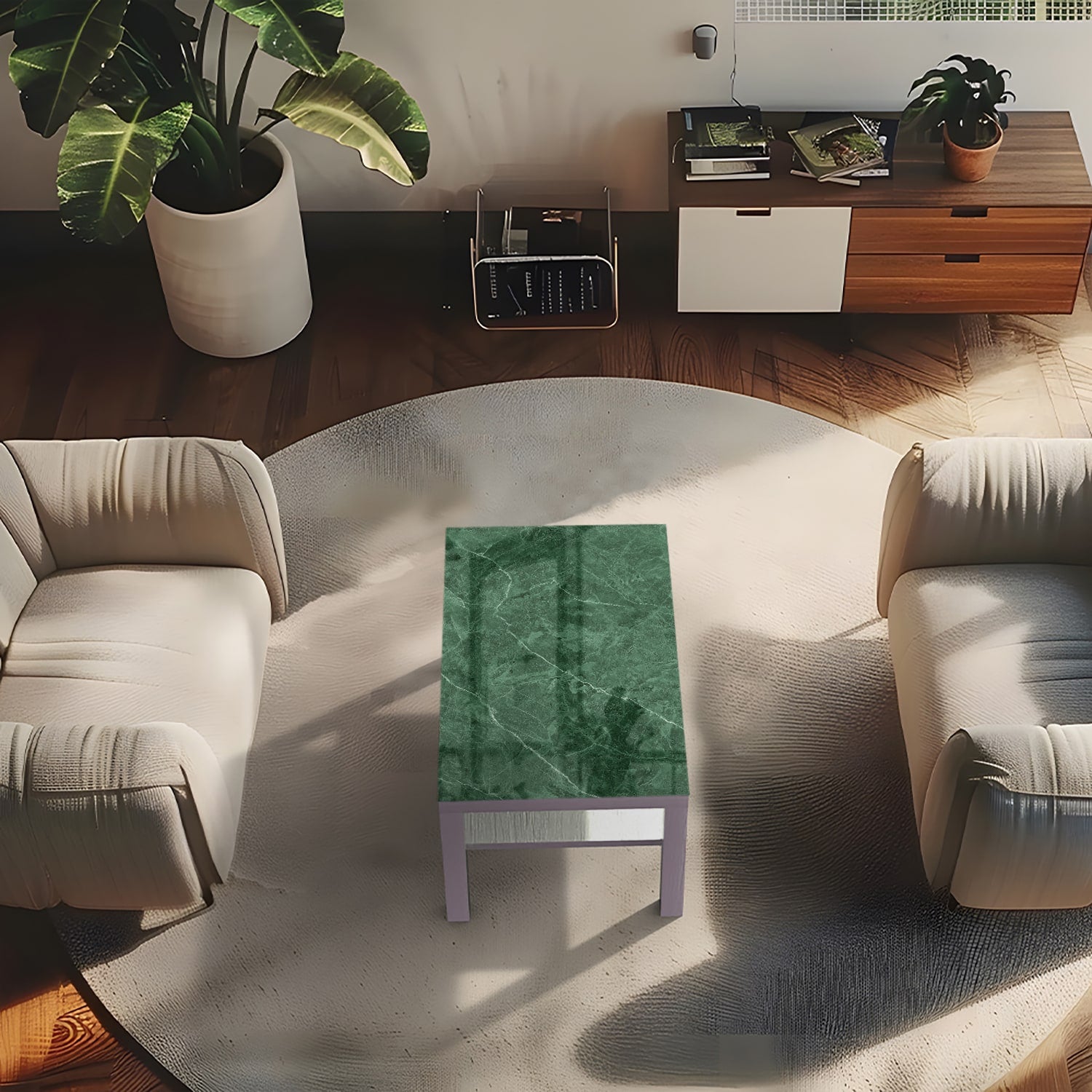Salontafel 90x55 - Gehard Glas - Groen Marmer