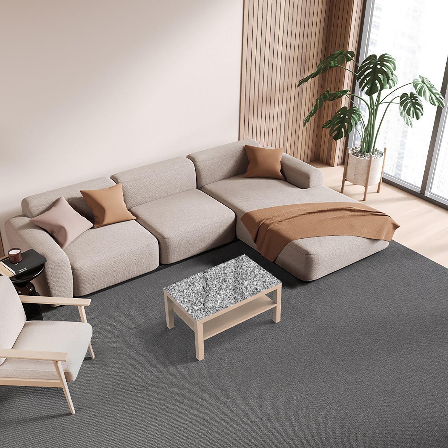 Salontafel 90x55 - Gehard Glas - Grijs Grind