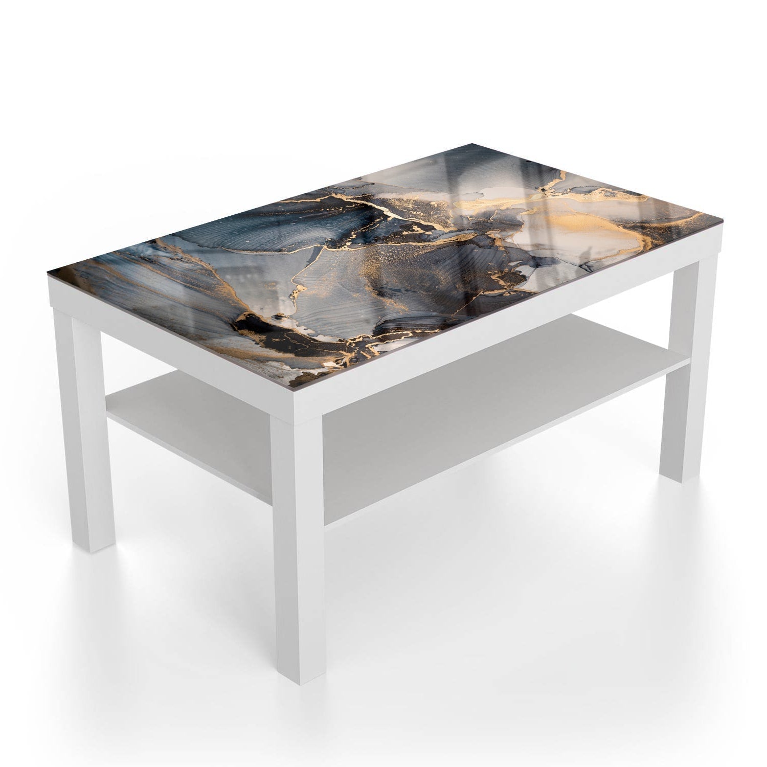 Salontafel 90x55 - Gehard Glas - Zwart en Goud Abstract Kunst