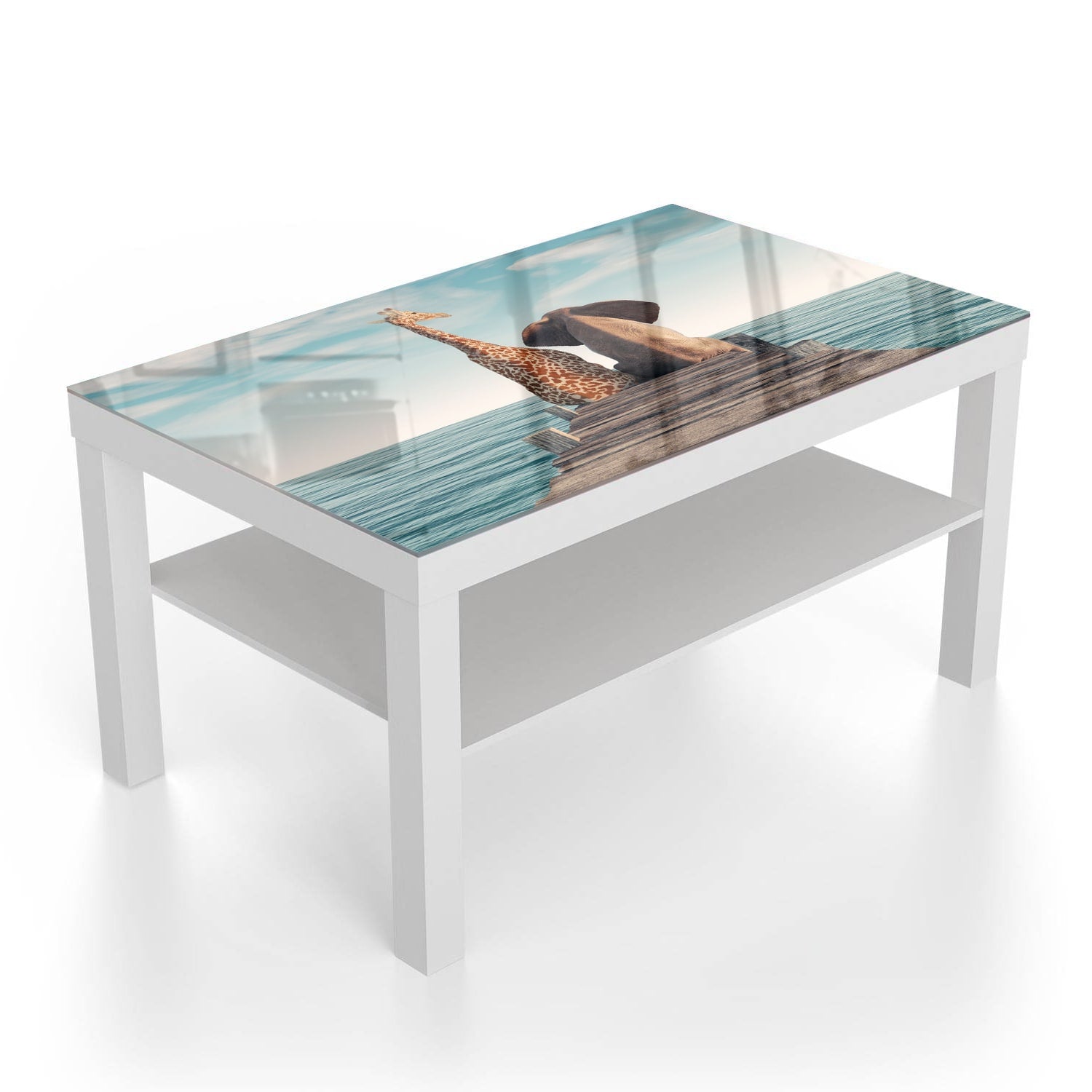 Salontafel 90x55 - Gehard Glas - Giraffe en Olifant