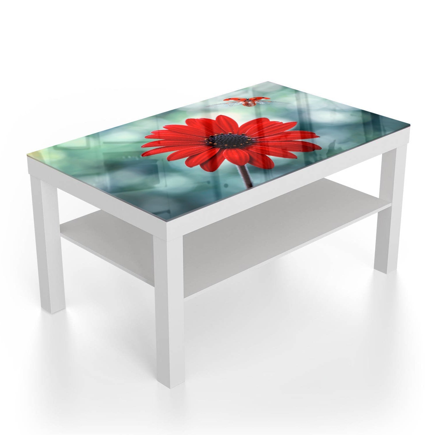 Salontafel 90x55 - Gehard Glas - Rode Bloem en Lieveheersbeestje