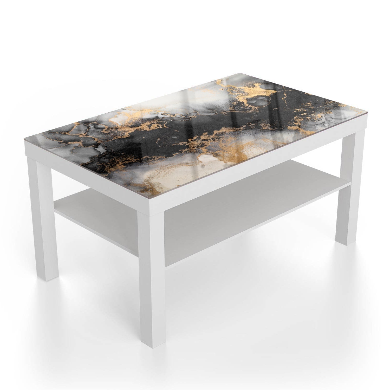 Salontafel 90x55 - Gehard Glas - Luxe Zwart-Goud Marmer