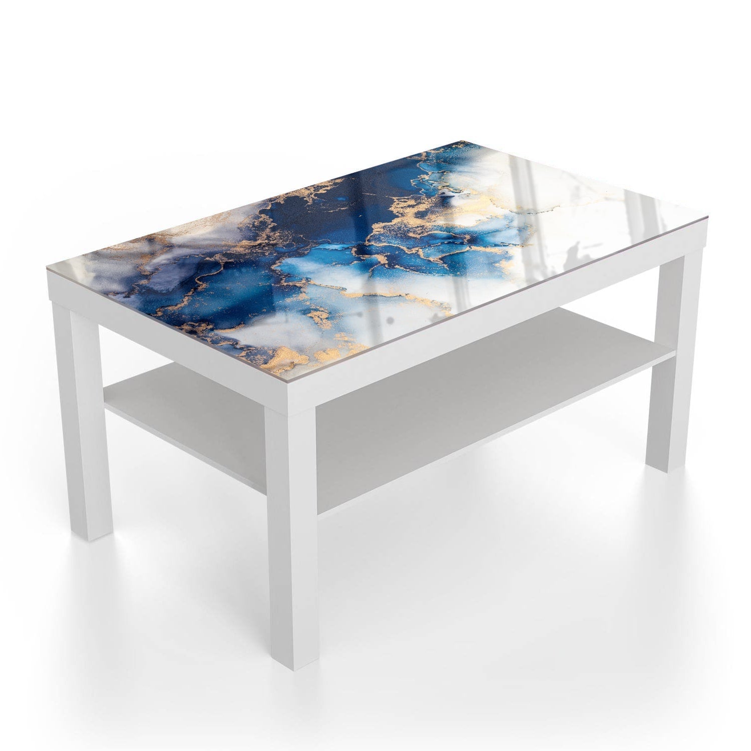 Salontafel 90x55 - Gehard Glas - Luxe Blauw-Goud Marmer