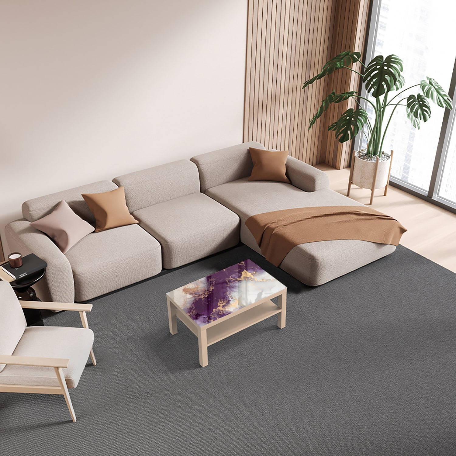 Salontafel 90x55 - Gehard Glas - Luxe Rood-Goud Marmer