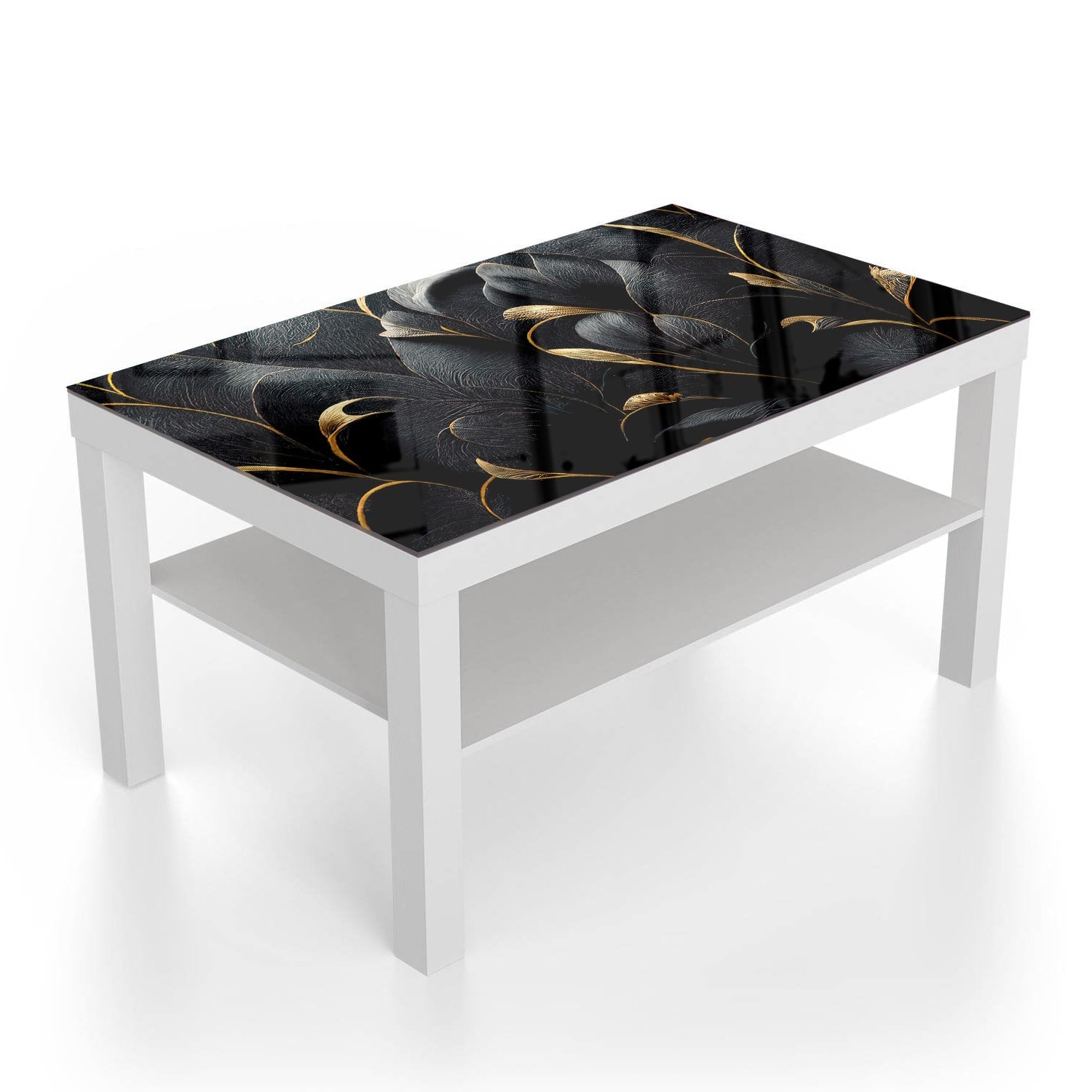 Salontafel 90x55 - Gehard Glas - Luxe Zwarte en Gouden Bloemenpatroon