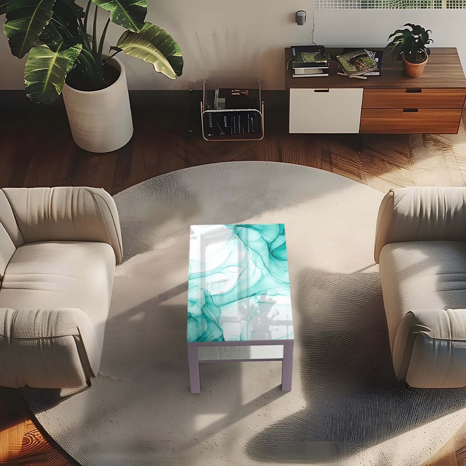 Salontafel 90x55 - Gehard Glas - Aqua Marmer