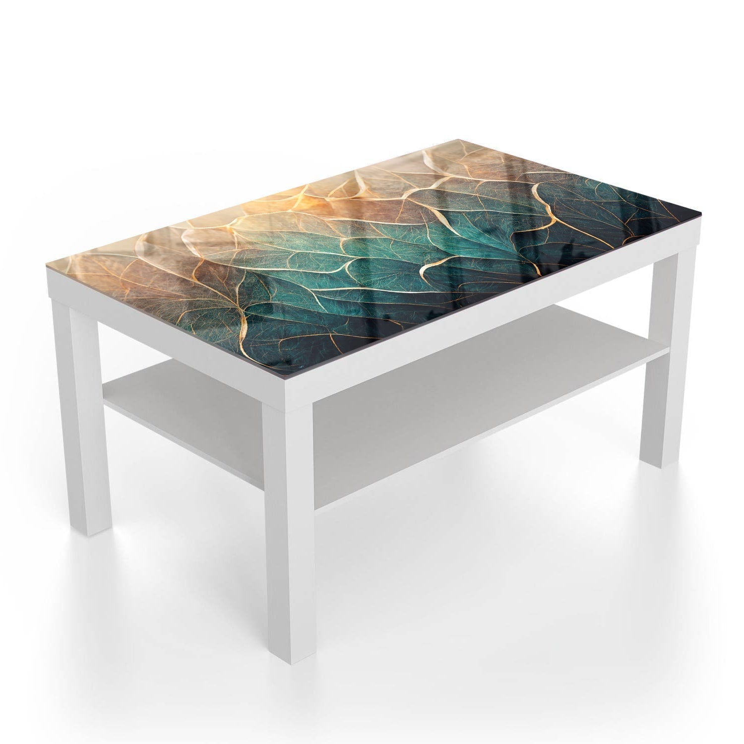 Salontafel 90x55 - Gehard Glas - Blauw-Goud Bloemenmarmer