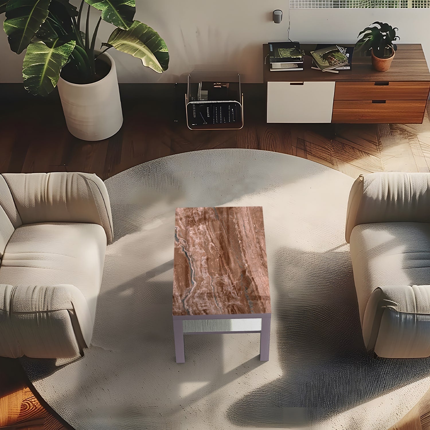 Salontafel 90x55 - Gehard Glas - Aarde Bruin Marmer