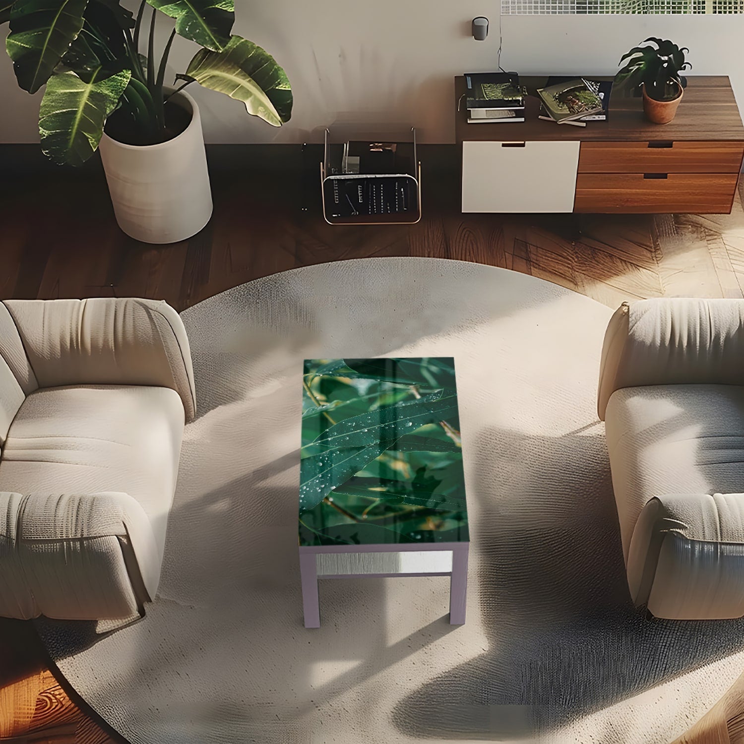 Salontafel 90x55 - Gehard Glas - Eucalyptus Bladeren