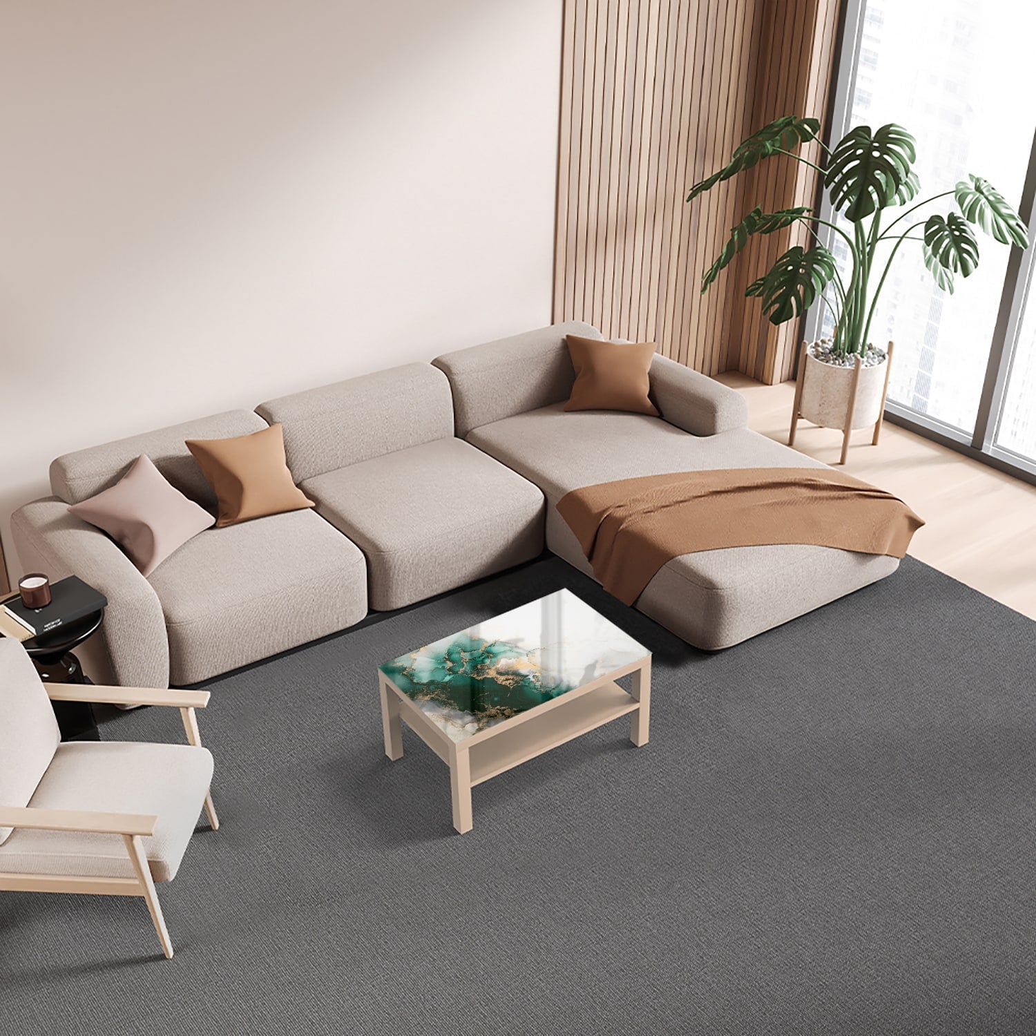 Salontafel 90x55 - Gehard Glas - Luxe Groen-Marmer