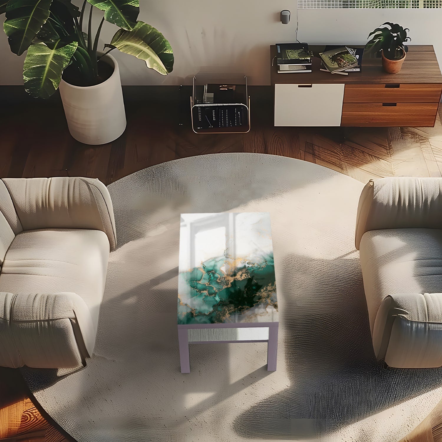 Salontafel 90x55 - Gehard Glas - Luxe Groen-Marmer