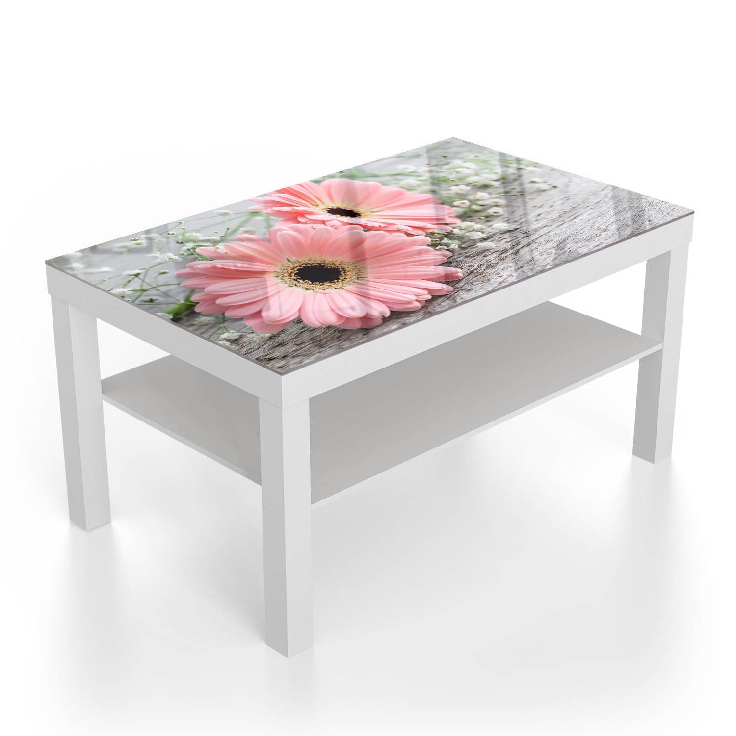 Salontafel 90x55 - Gehard Glas - Roze Gerbera