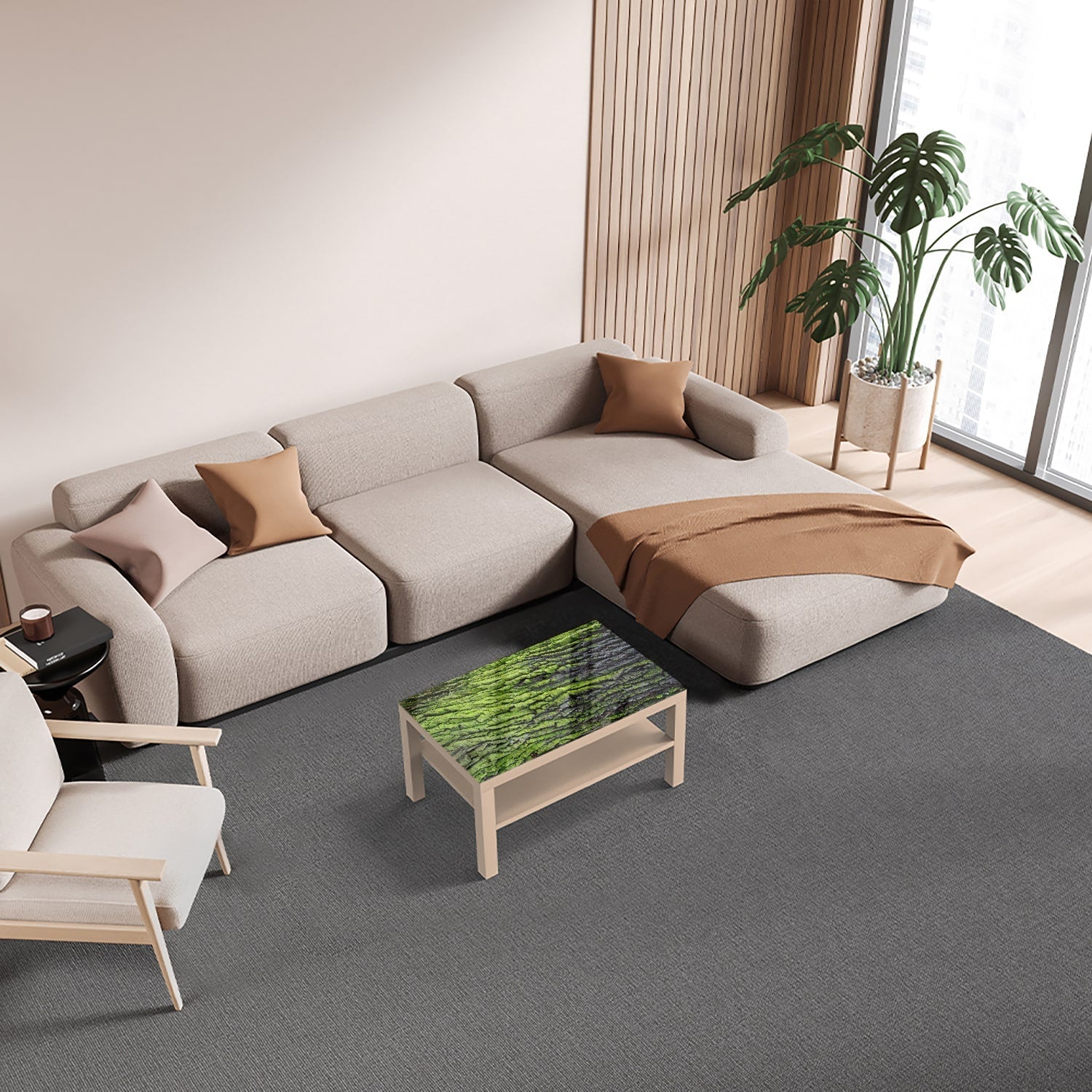 Salontafel 90x55 - Gehard Glas - Groene Schors Textuur