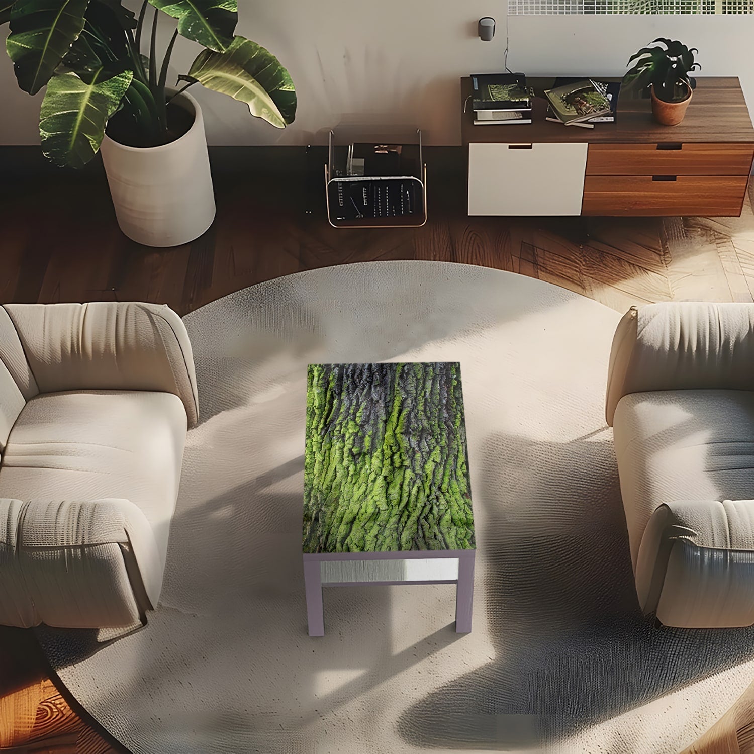 Salontafel 90x55 - Gehard Glas - Groene Schors Textuur