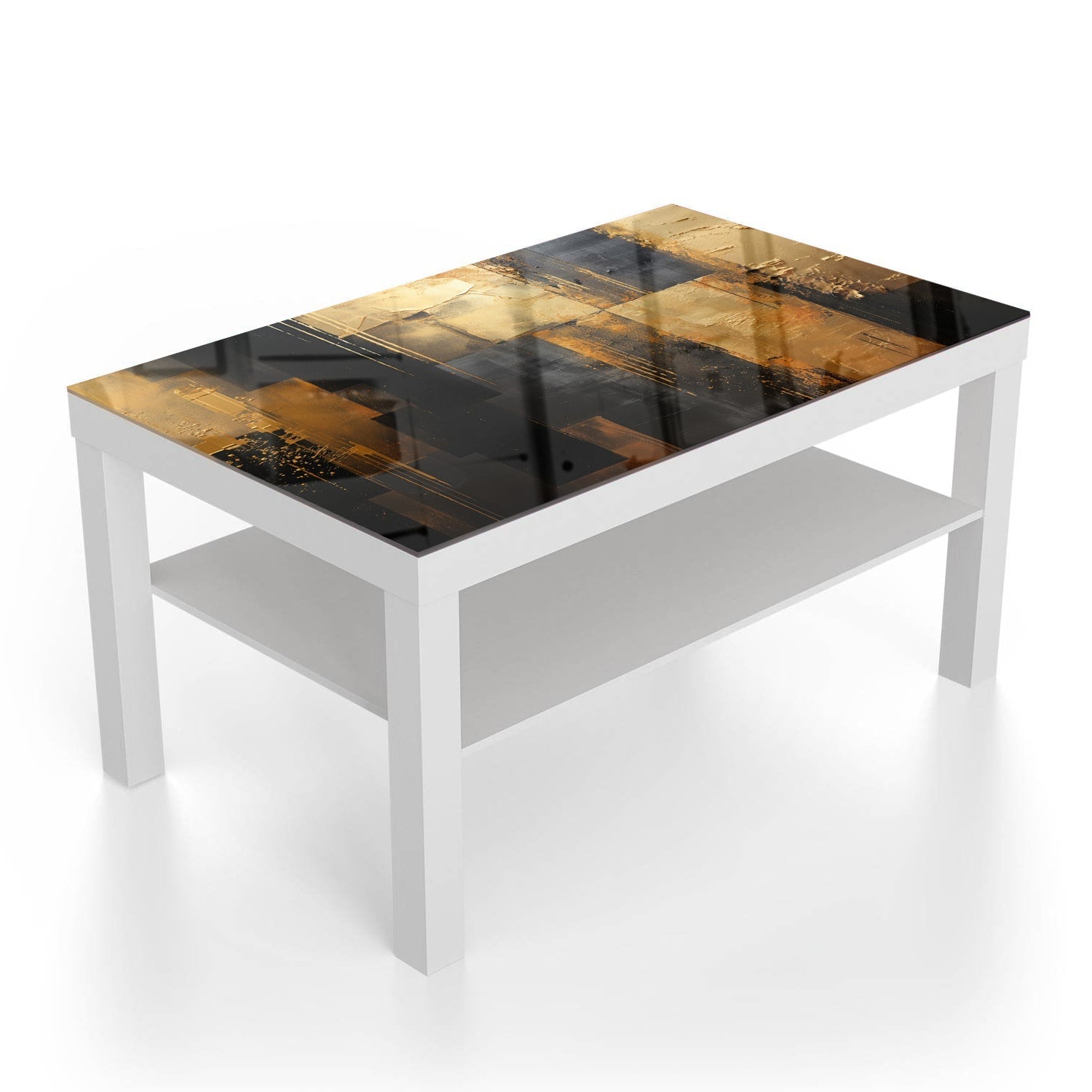 Salontafel 90x55 - Gehard Glas - Goud/Zwart Abstract schilderij