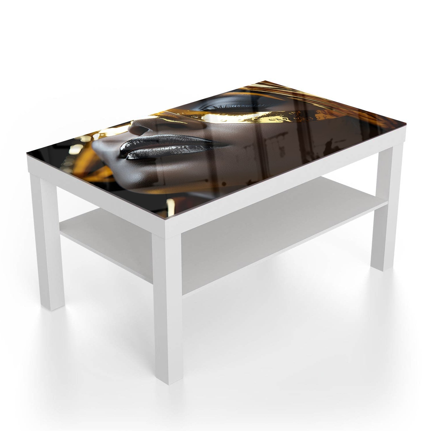 Salontafel 90x55 - Gehard Glas - Zwart gezicht met goude makeup
