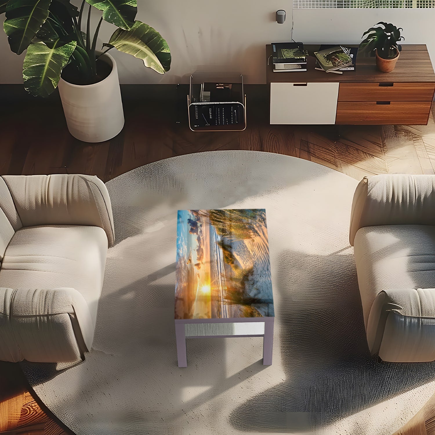 Salontafel 90x55 - Gehard Glas - Zonsondergang bij Duinen