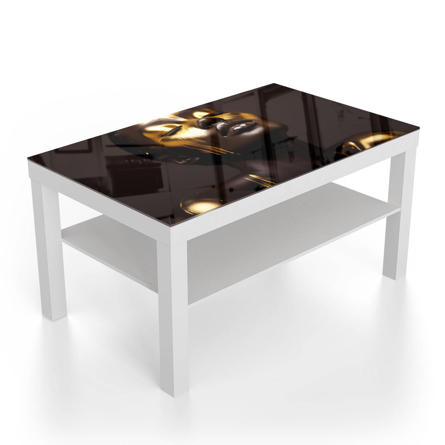 Salontafel 90x55 - Gehard Glas - Luxe Goud/Zwarte Textuur