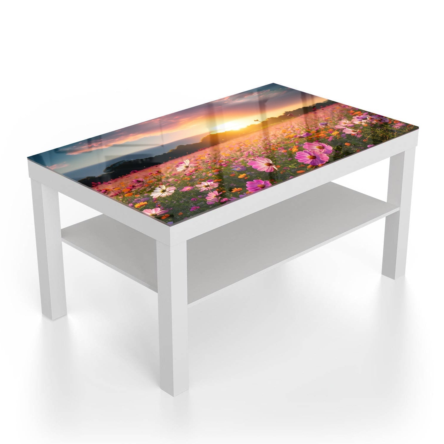 Salontafel 90x55 - Gehard Glas - Zomerbloemen bij Zonsondergang