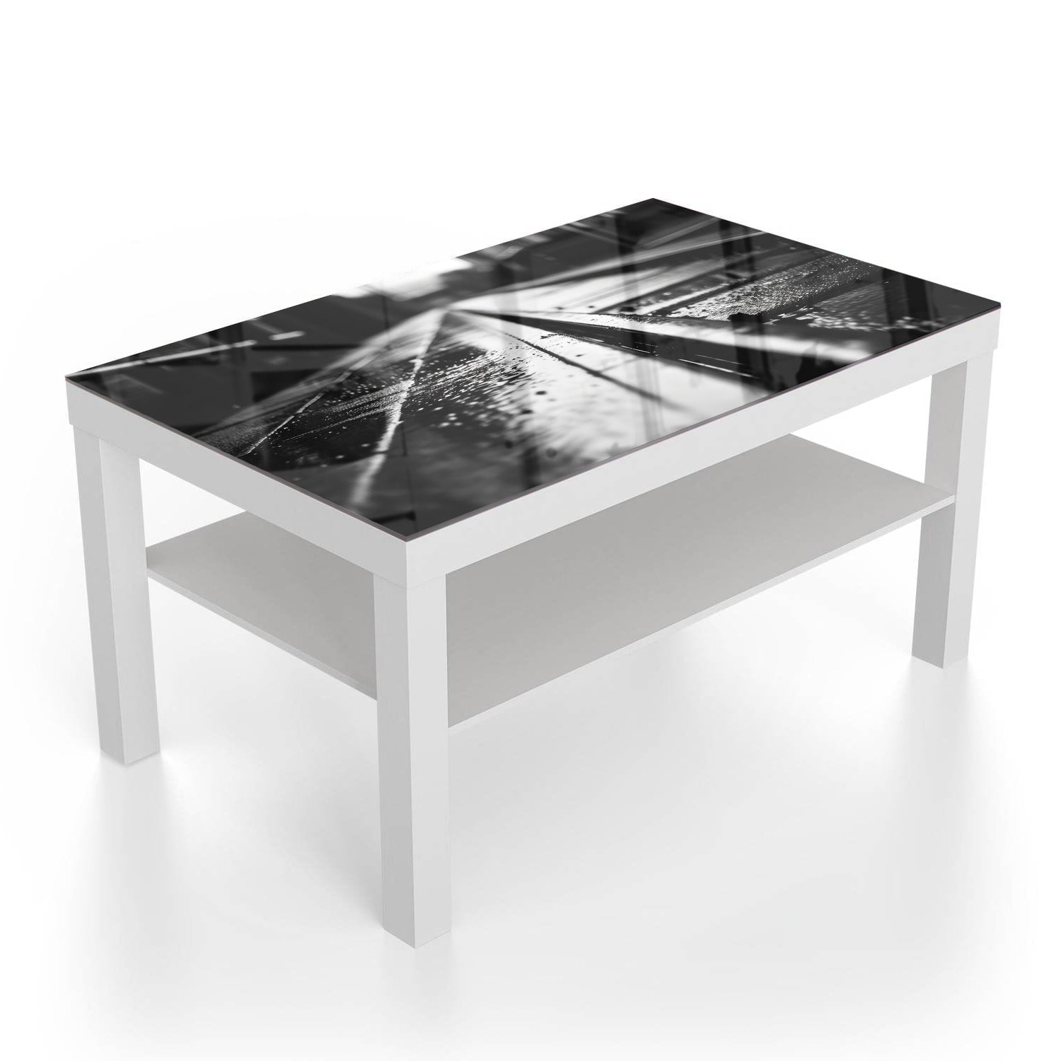 Salontafel 90x55 - Gehard Glas - Zwart-Wit Treinspoor