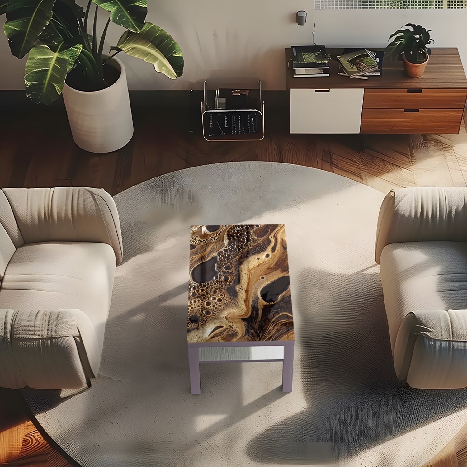 Salontafel 90x55 - Gehard Glas - Vloeibare Koffie Textuur