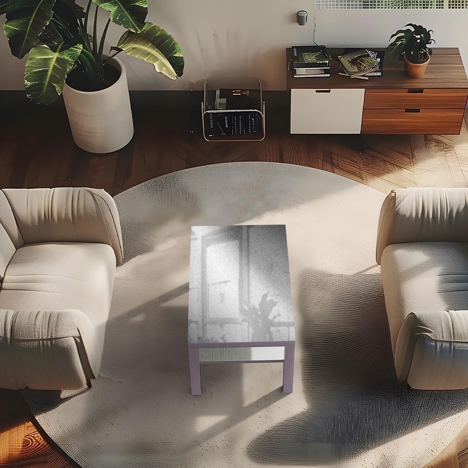Salontafel 90x55 - Gehard Glas - Zilveren Matte Textuur