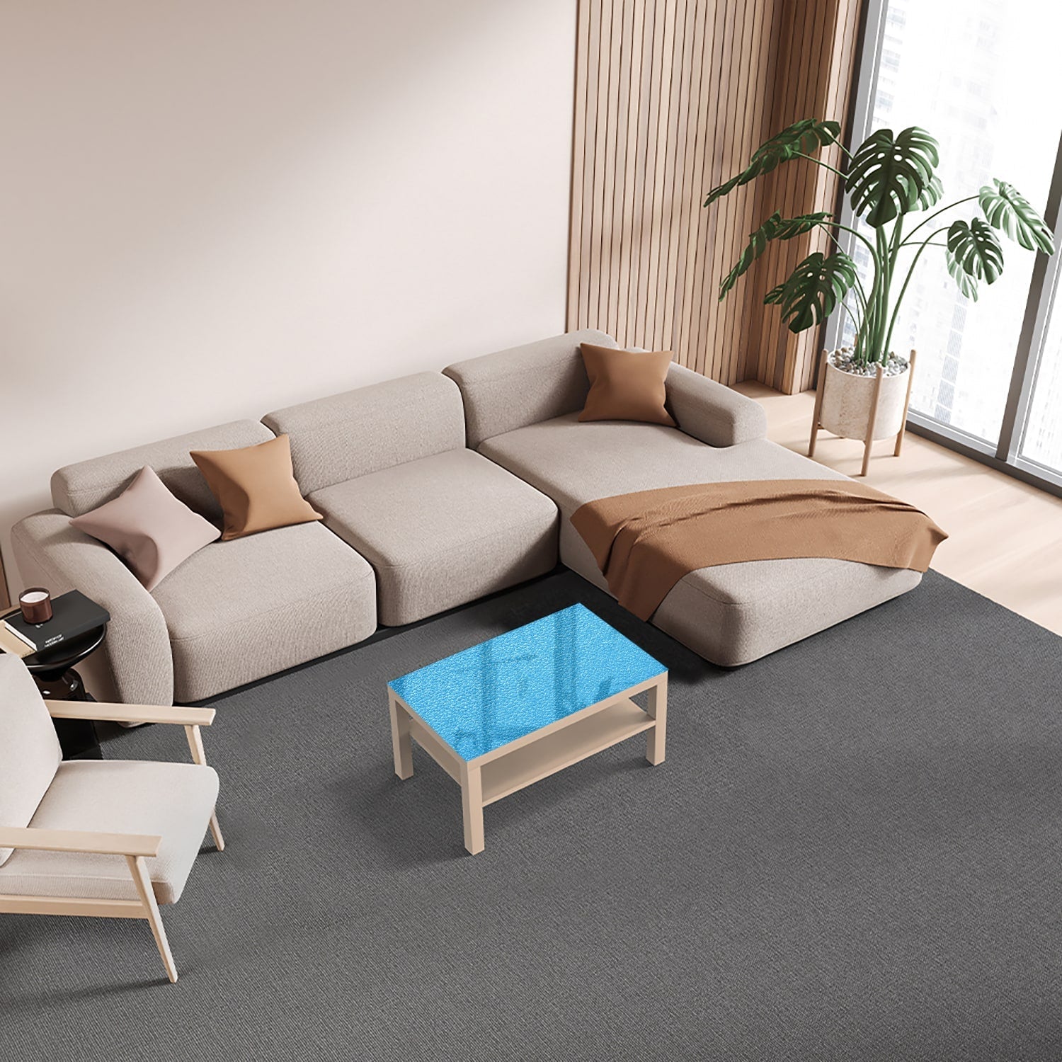Salontafel 90x55 - Gehard Glas - Lichtblauw Meer