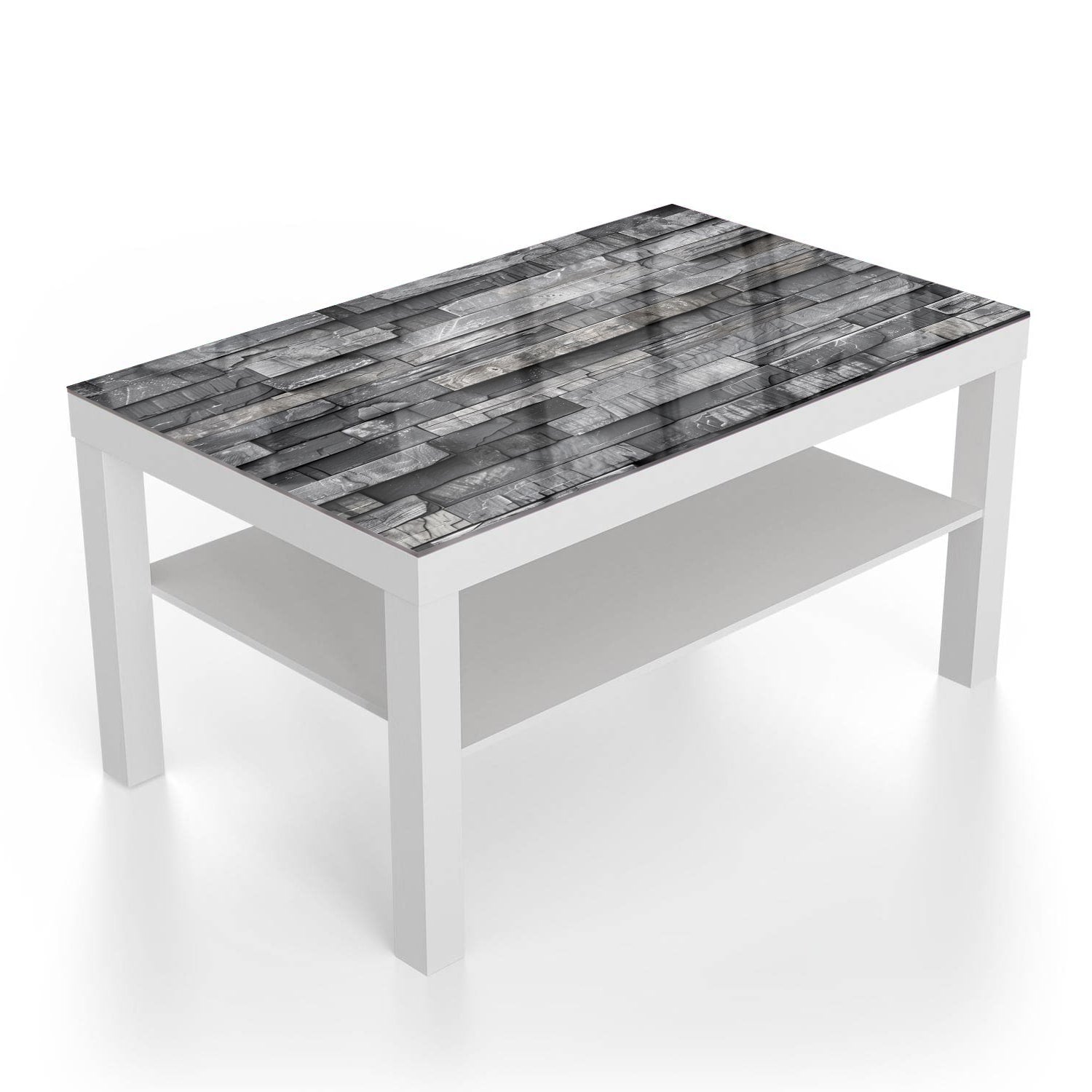 Salontafel 90x55 - Gehard Glas - Stenen Muur Zwart-Wit