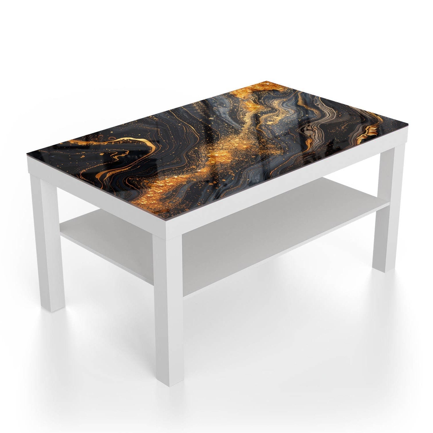 Salontafel 90x55 - Gehard Glas - Zwart/Goud Marmer Textuur