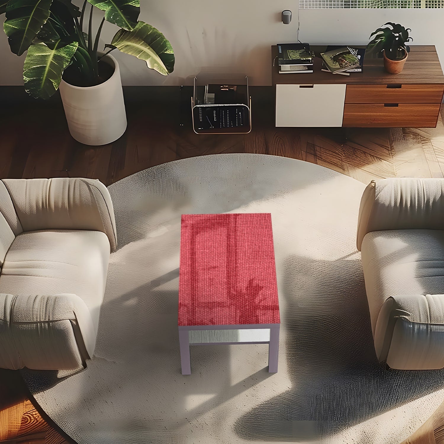 Salontafel 90x55 - Gehard Glas - Rode Linnen Textuur