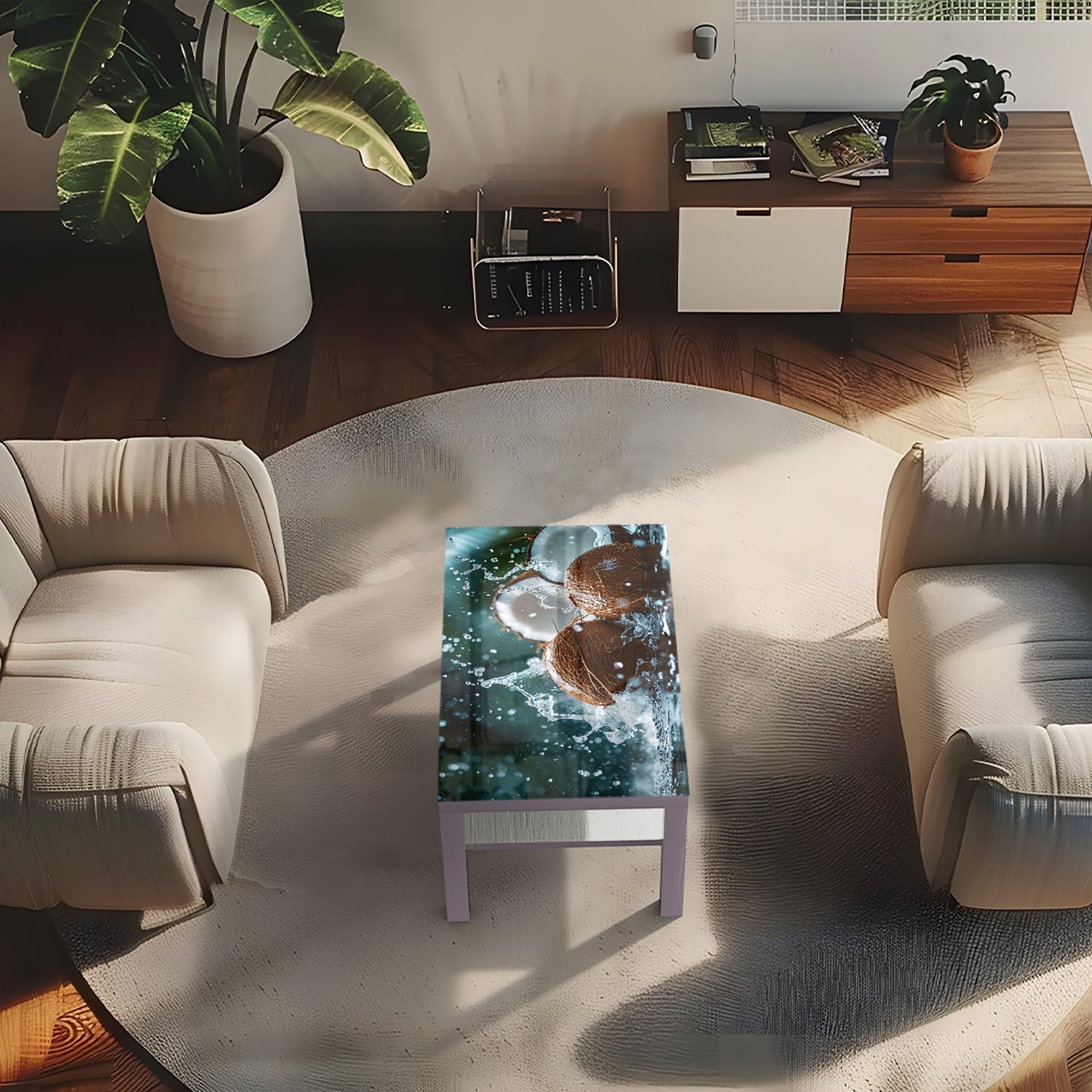 Salontafel 90x55 - Gehard Glas - Kokos Splash