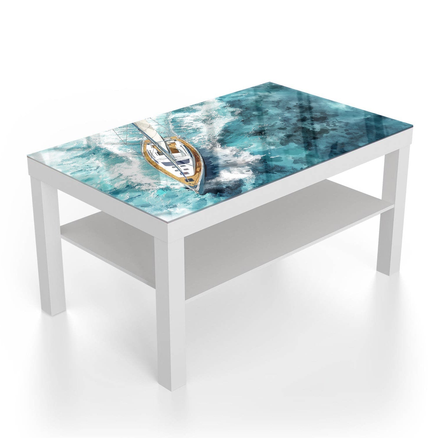 Salontafel 90x55 - Gehard Glas - Waterverf Schilderij Zeilboot