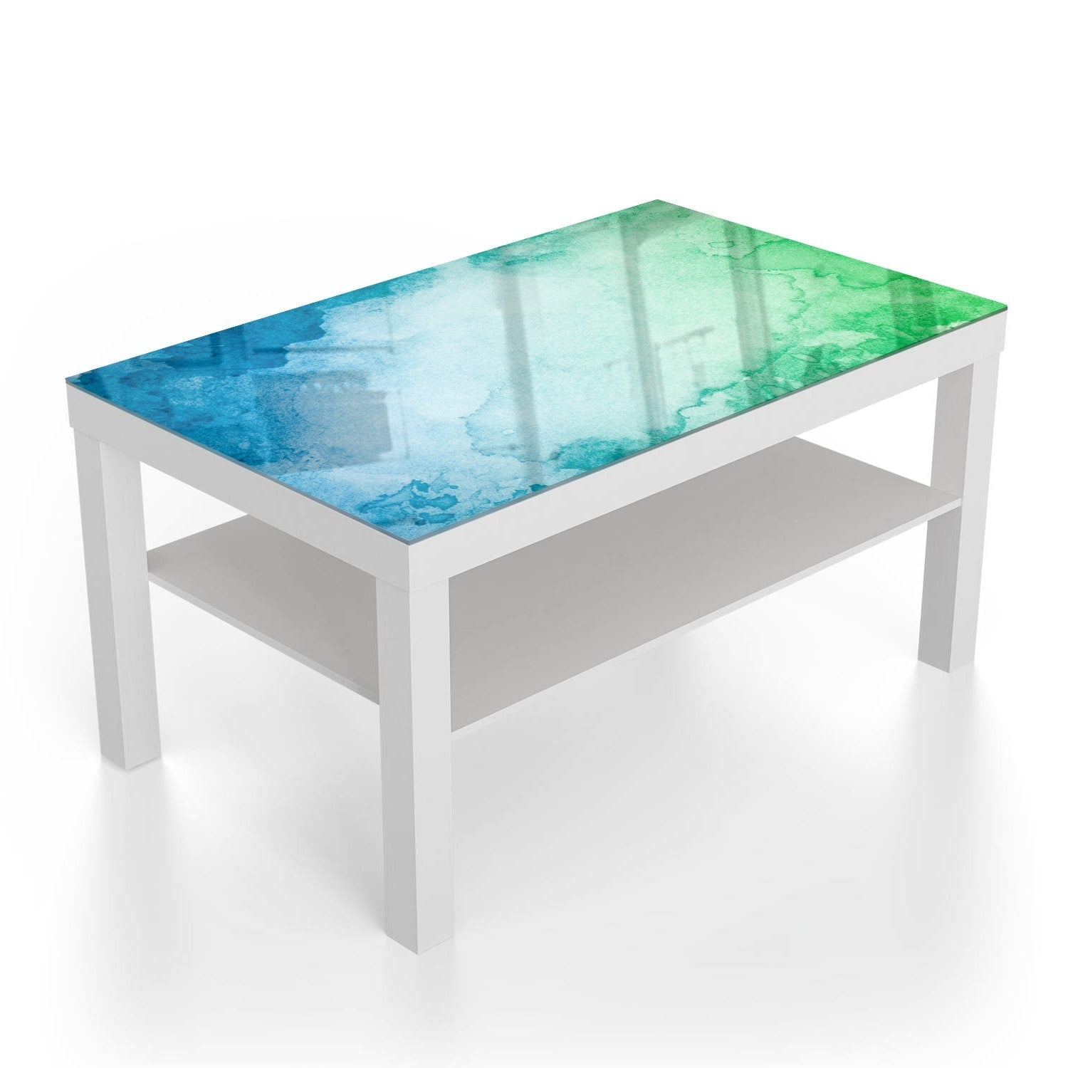 Salontafel 90x55 - Gehard Glas - Groen-Blauwe Waterverf