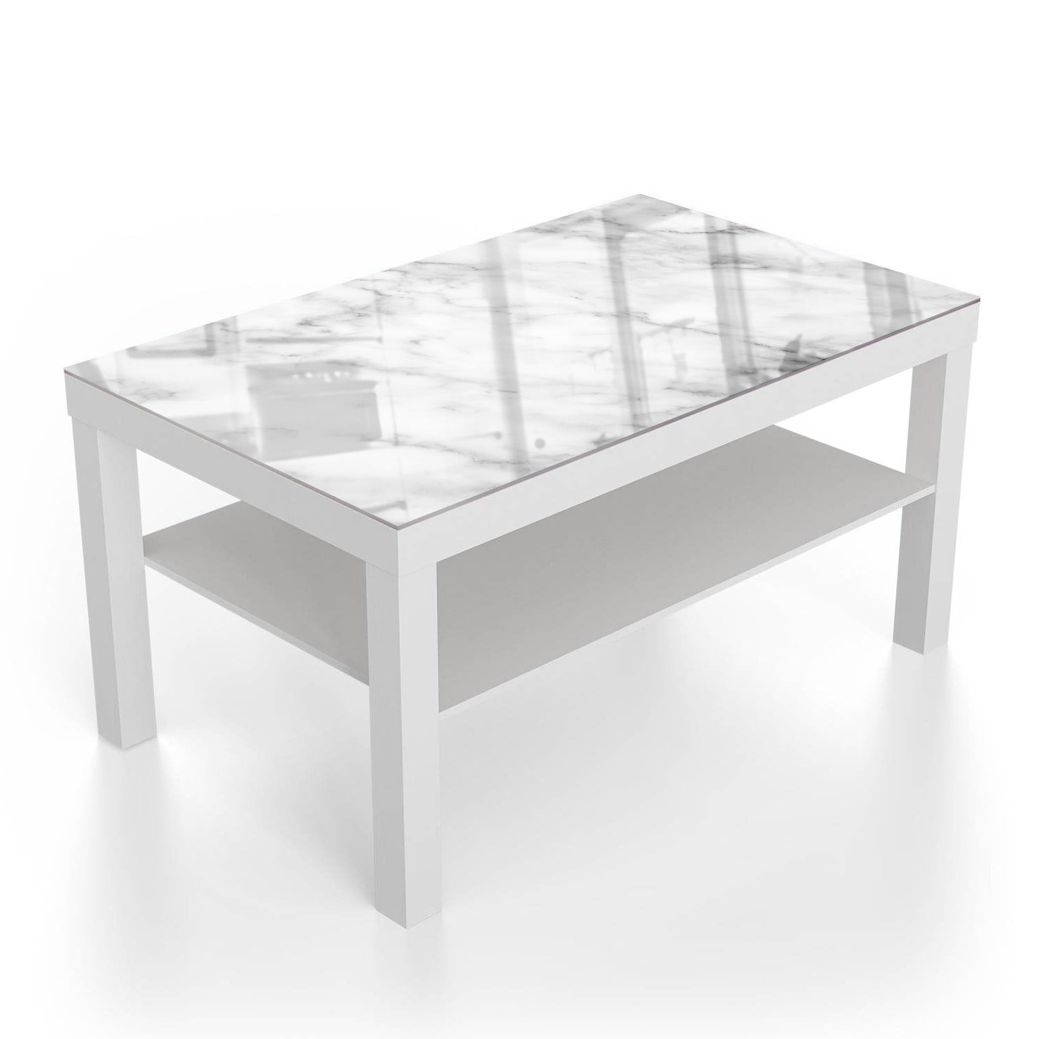 Salontafel 90x55 - Gehard Glas - Wit Marmer met Zwarte Aderen
