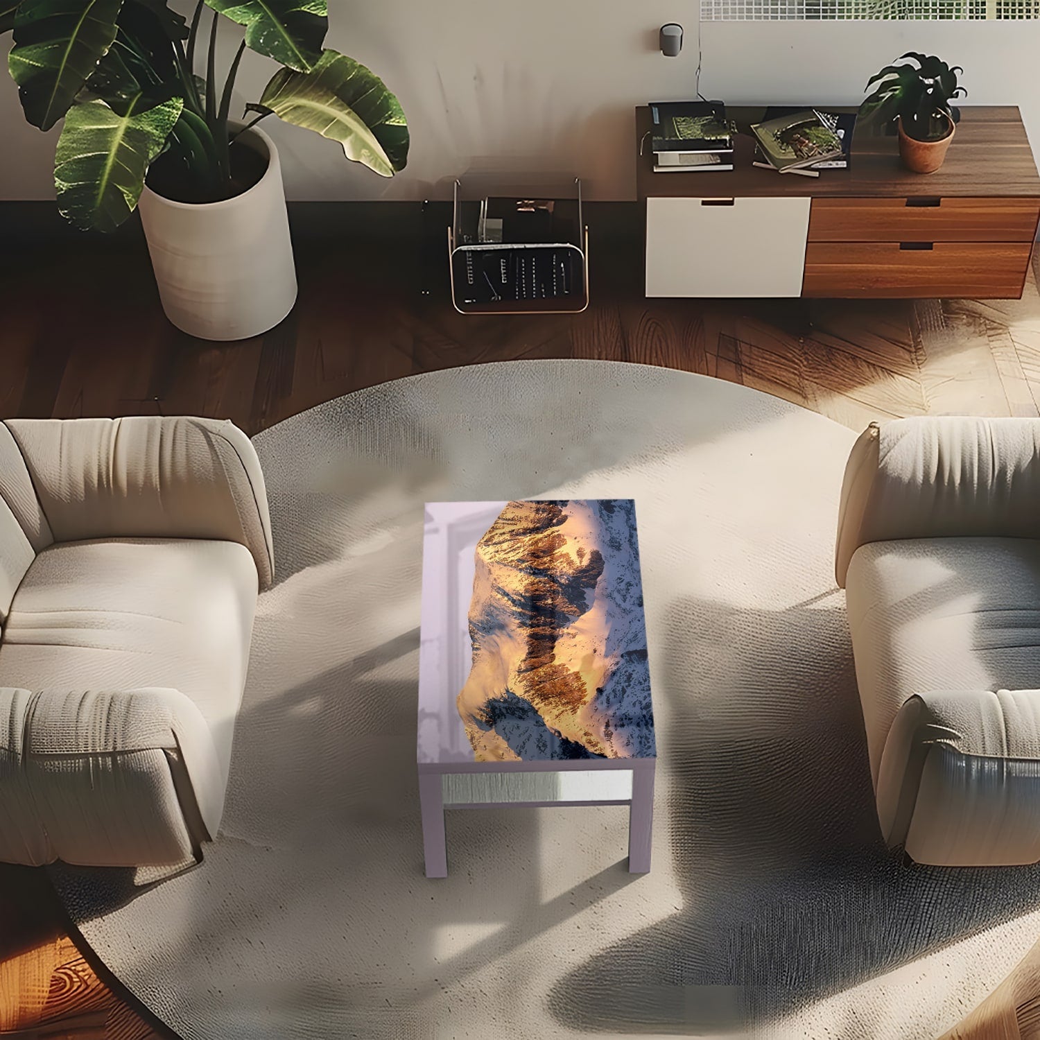 Salontafel 90x55 - Gehard Glas - Bergtoppen in het Eerste Licht